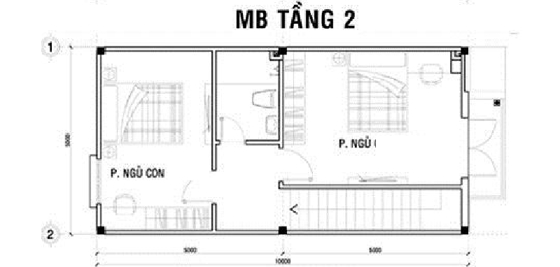 Bản vẽ thiết kế nhà phố 5x13 tầng 2