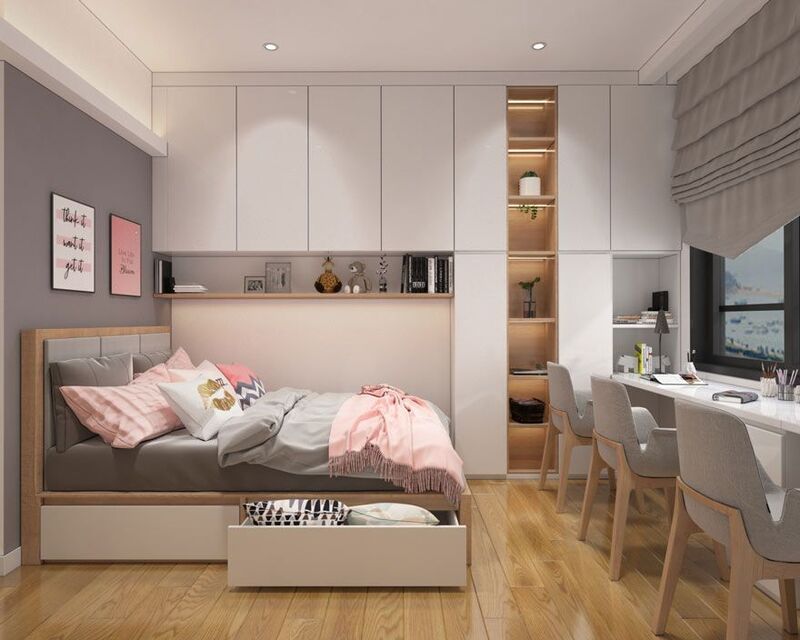 Mẫu thiết kế phòng ngủ 12m2 với đồ nội thất thông minh