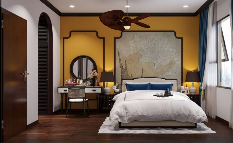 Phòng ngủ theo phong cách Indochine đơn giản ấm cúng