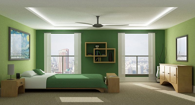 Phòng ngủ màu xanh lá cây thiết ké không gian mở