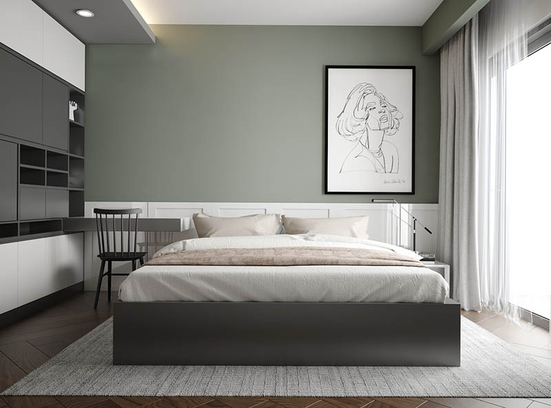 Mẫu phòng ngủ màu xanh phong cách tối giản