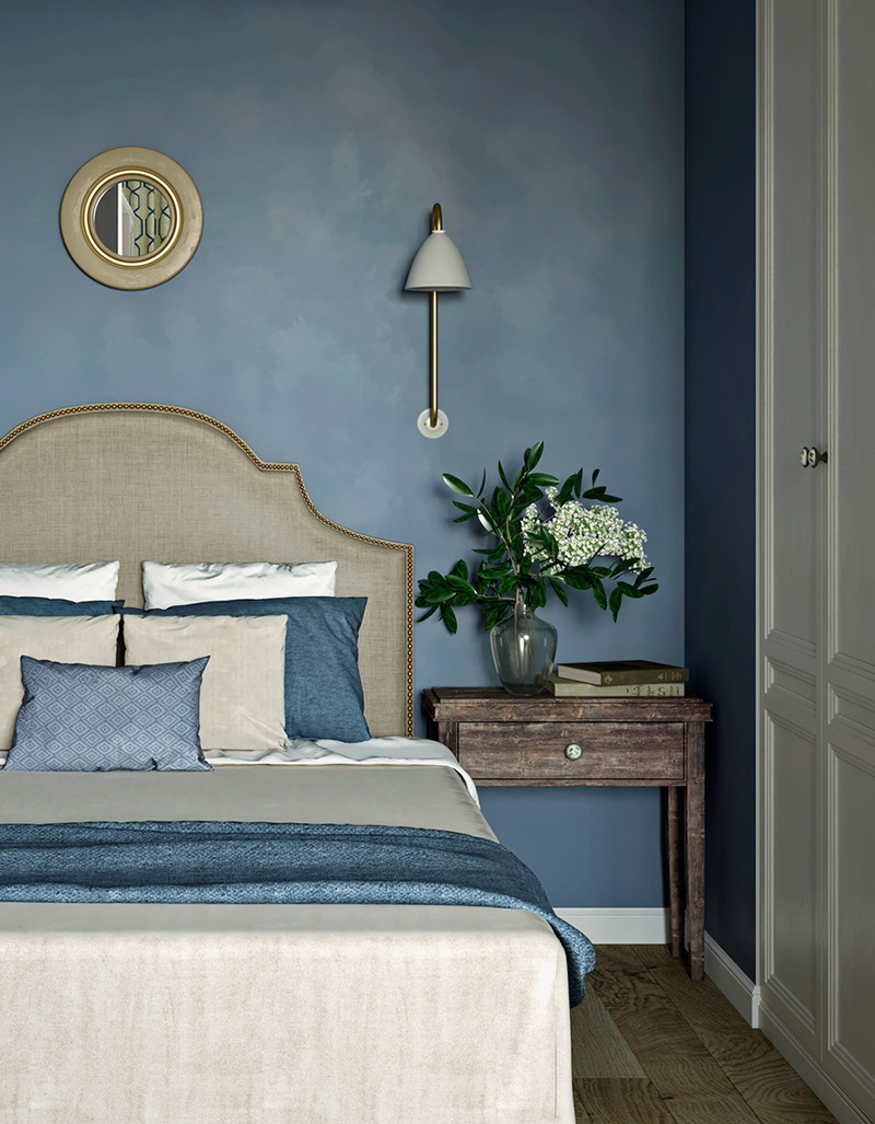 Màu xanh denim khi thiết kế phòng ngủ mang sự sang trọng và quý phái