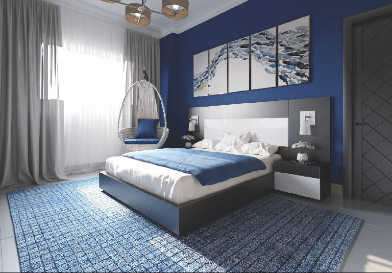 Mẫu phòng ngủ đẹp cho nữ màu xanh dương đậm