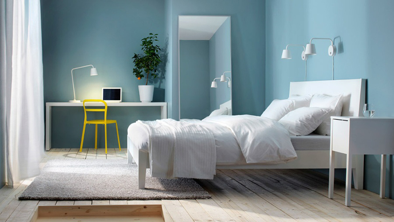 Phòng ngủ màu xanh lam nhạt