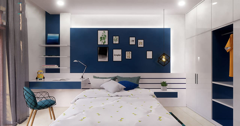 Mẫu phòng ngủ màu xanh navy đơn giản
