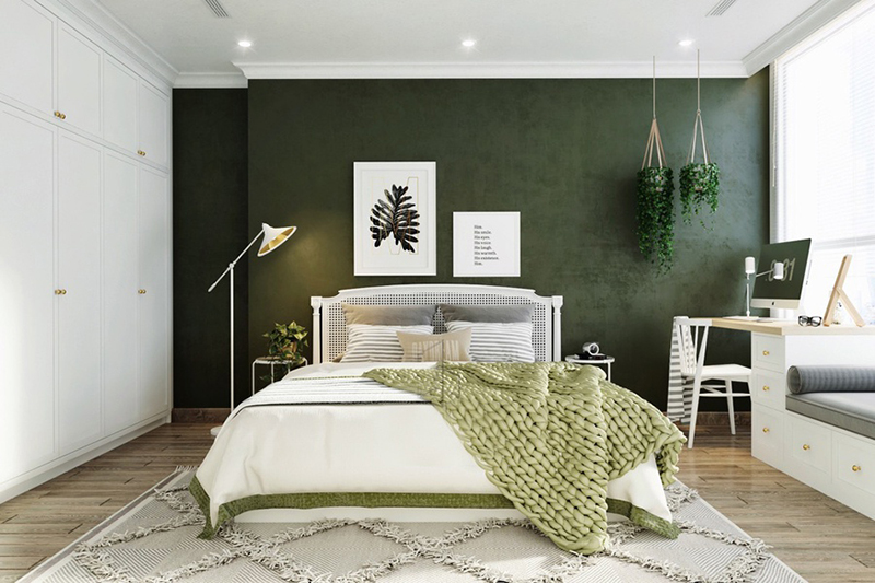Phòng ngủ màu xanh rêu đầy ấn tượng với thiết kế sang trọngPhòng ngủ màu xanh rêu đầy ấn tượng với thiết kế sang trọng